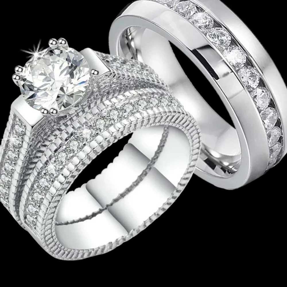 NEW Diamond Simulant Engagement Band Ring Set‎